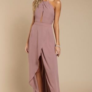 Mauve Halterneck Keyhole Maxi Wrap Dress